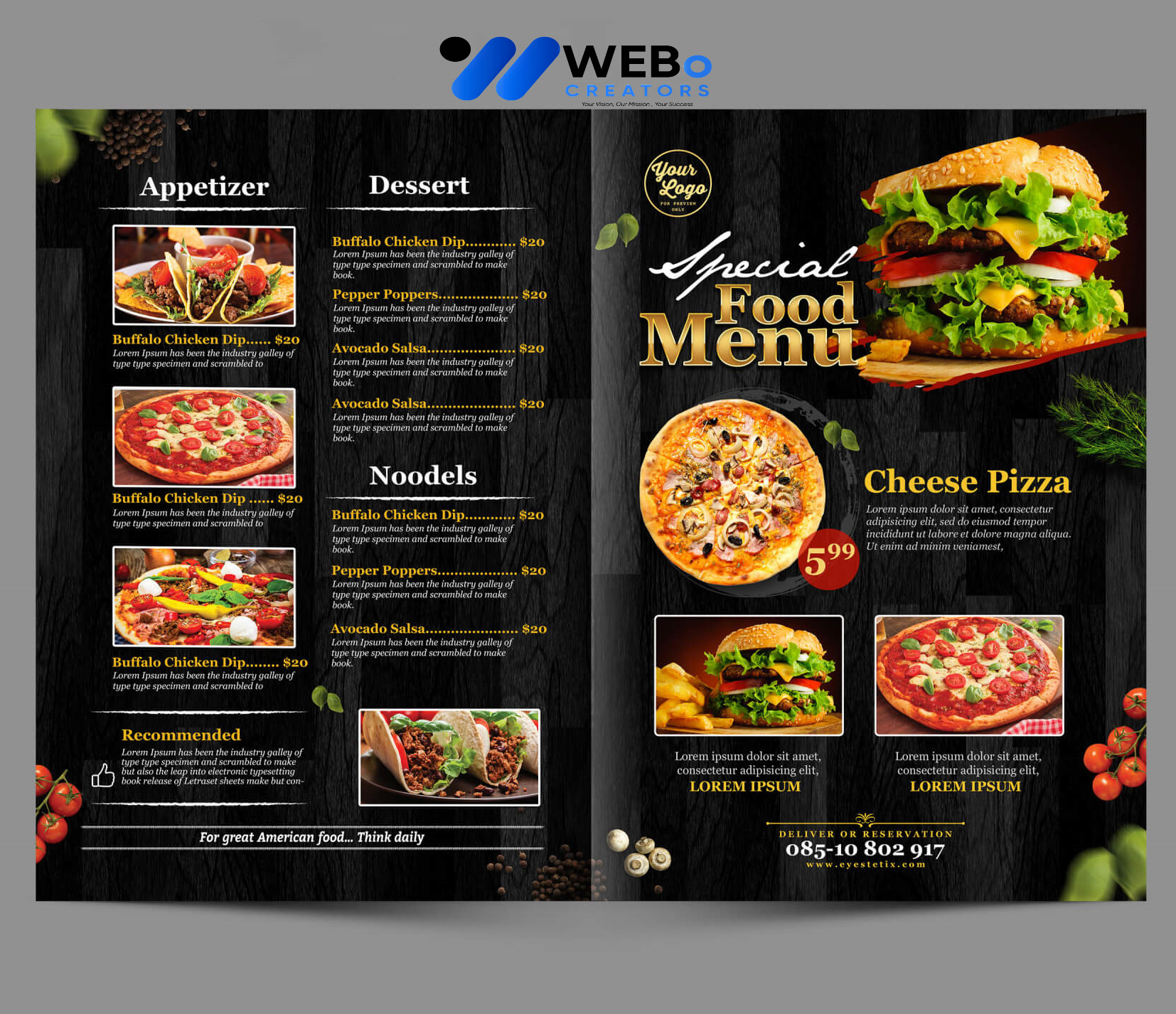 Modern restaurant menu design California 2026 café menu layout food branding design services